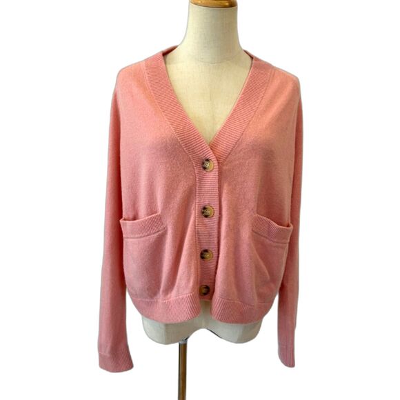 THE GREAT. Sweaters - The Great The College Cardigan Petal Pink 100% Cashmere Small Oversized Boxy